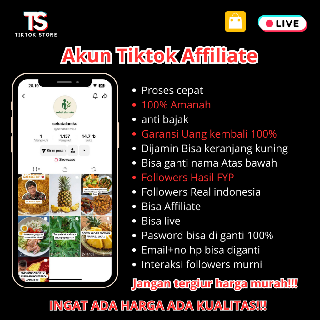 Akun Tiktok Affiliate keranjang Kuning 1k