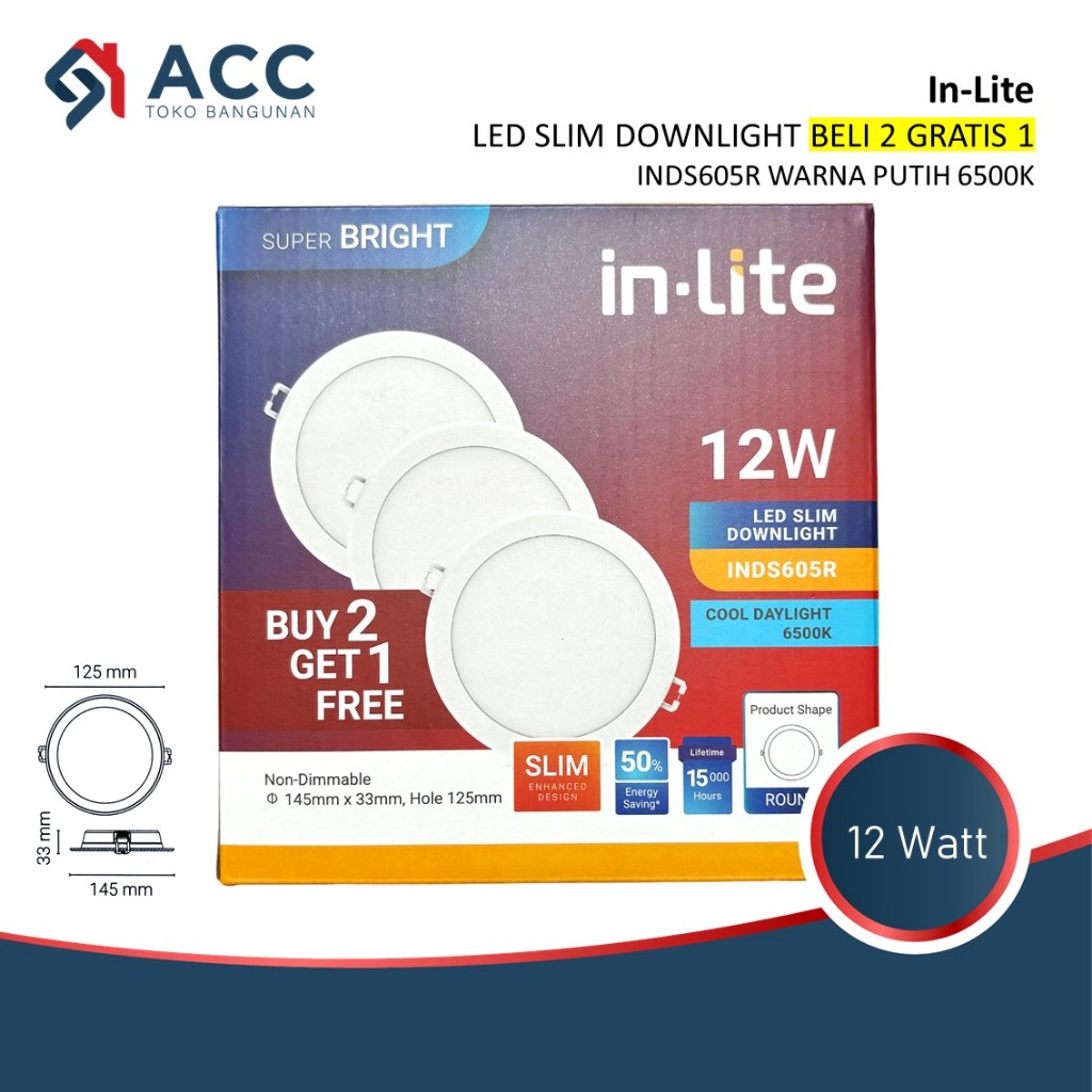 INLITE INDS605R SLIM DOWNLIGHT 12W WATT PAKET ISI 3