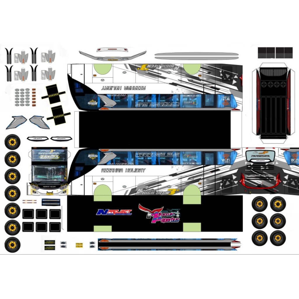 lembaran papercraft bus azzahra holiday zafira skala 50