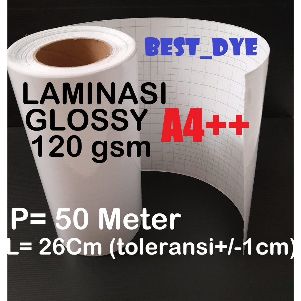 

Plastik Laminasi Dingin GLOSSY 120 GR, A4++ = 26 Cm x 50 M, ROLL