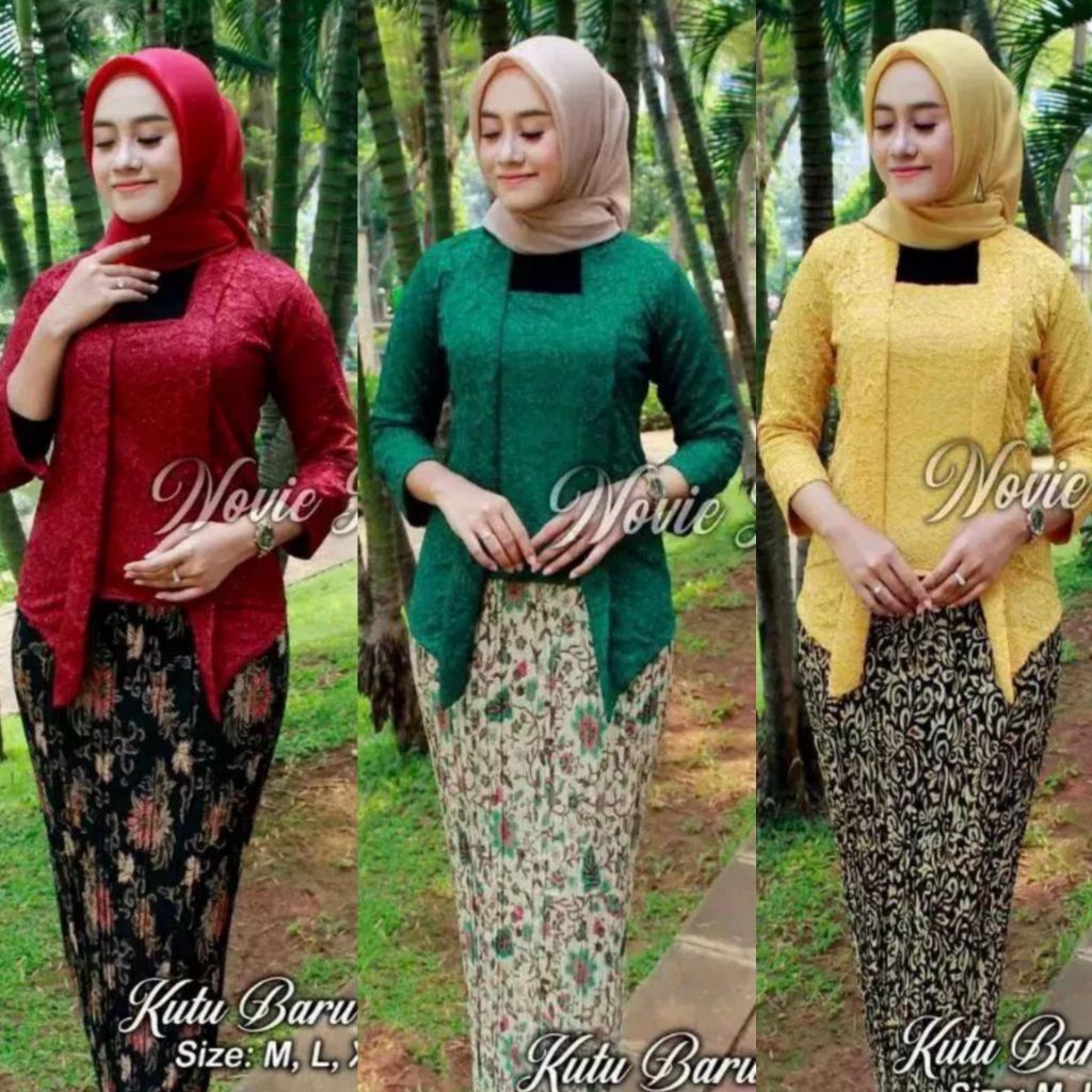Setelan Kebaya Modern Brukat / Set Kebaya Brokat Kutubaru Lengan 7/8 Baju Wisuda Dan Kondangan Kekin