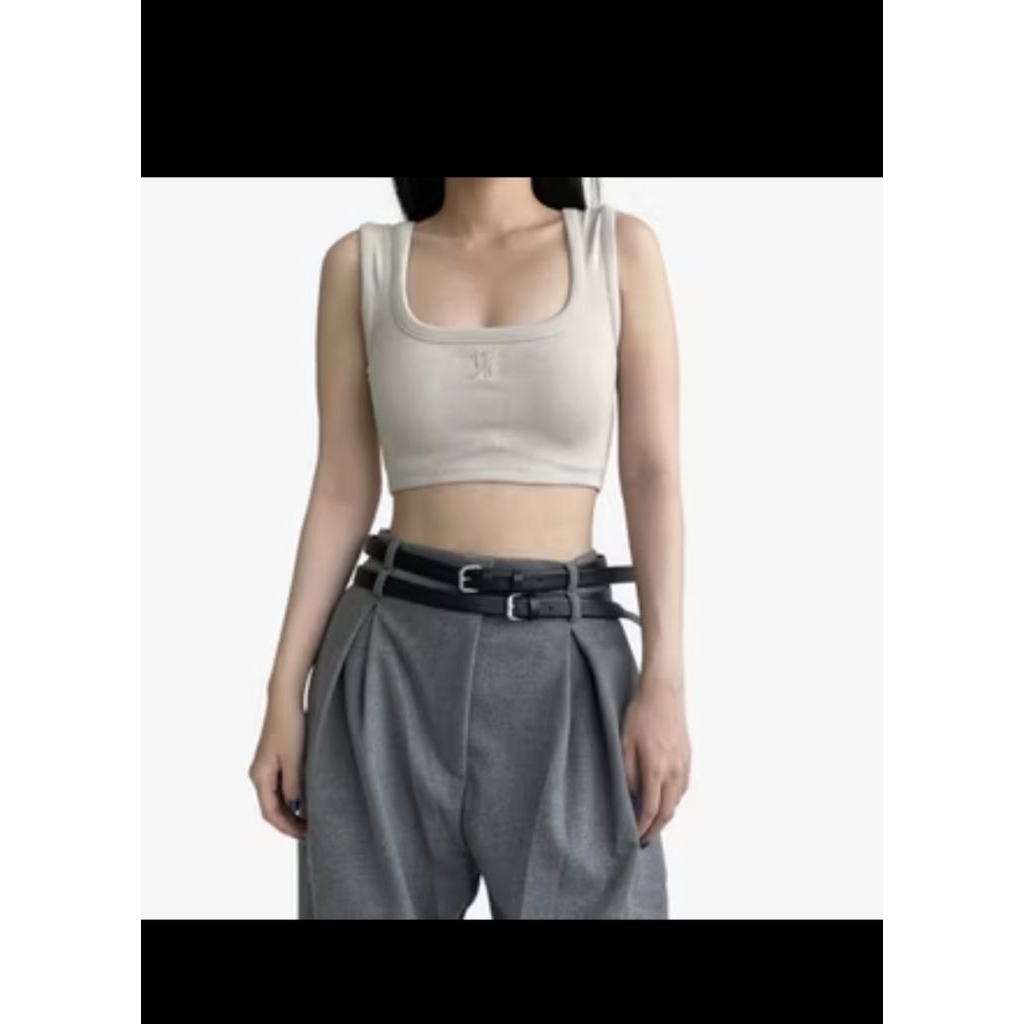 preloved scoop neck cropped basic tank rib knit