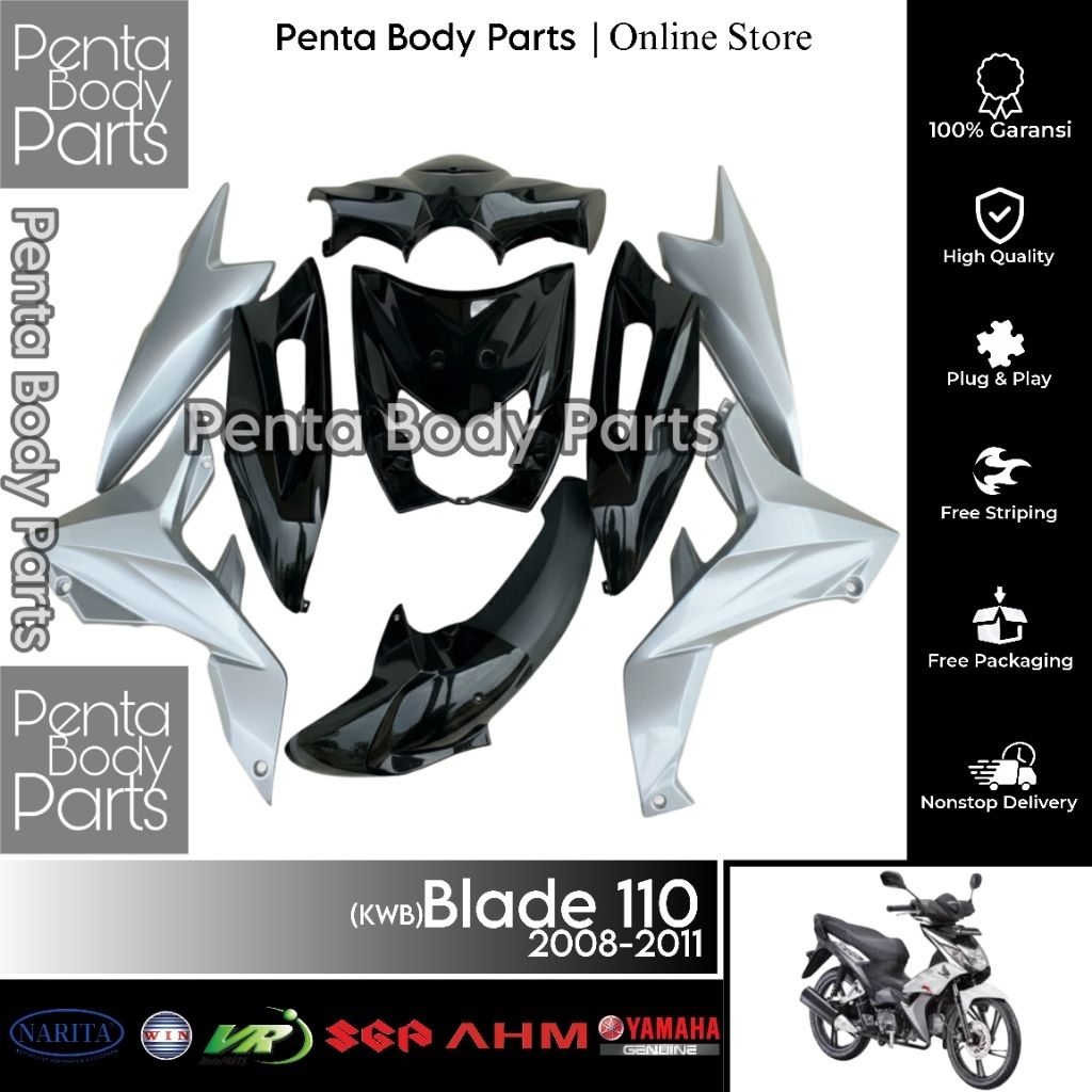 Full Set Cover Body Halus Silver Blade 110 (KWB) - Ful Bodi Halus Silver Kuning, Biru, Putih Honda B