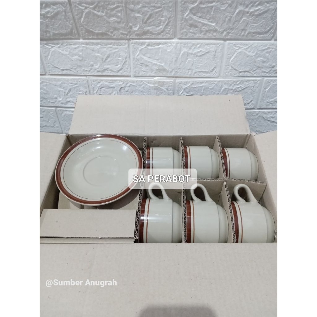 CANGKIR SET+LEPEK,CANGKIR SET KRAMIK,CANGKIR KL COKLAT