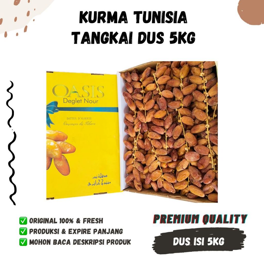 

KURMA TUNISIA TANGKAI DUS 5KG Tunis Bertangkai 5 kg Korma Deglet Nour Branch Dates Natural Algeria