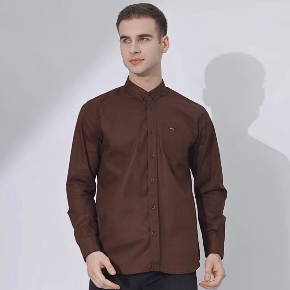 Kemeja Polos Coklat Mahogany Pria Lengan Panjang Slimfit Kemeja Hitam Kemeja Putih Kemeja Casual