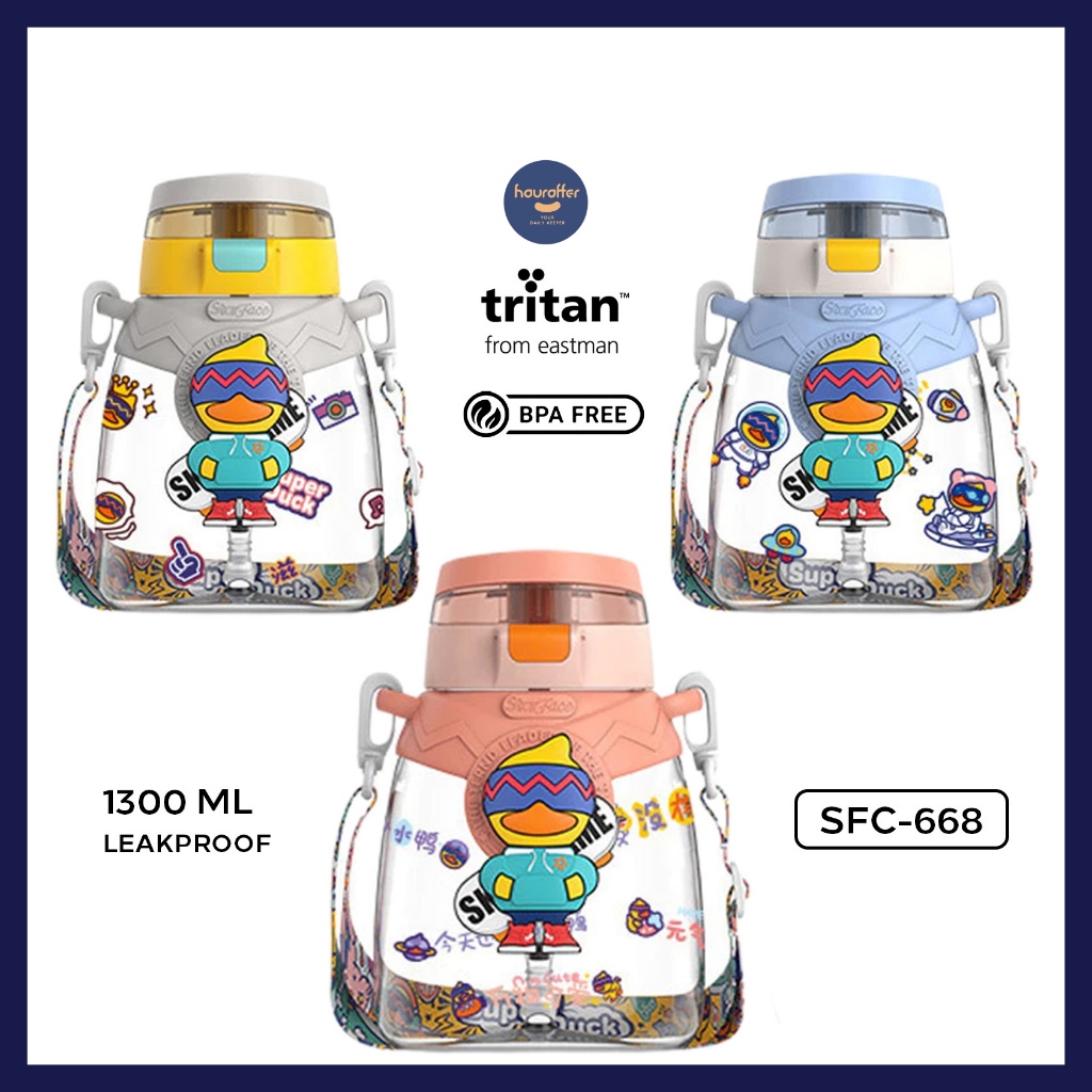 Grosir Botol Minum 1 Liter Duck Plastik Tritan Bottle Sfc-668 With straw + Include tali panjang