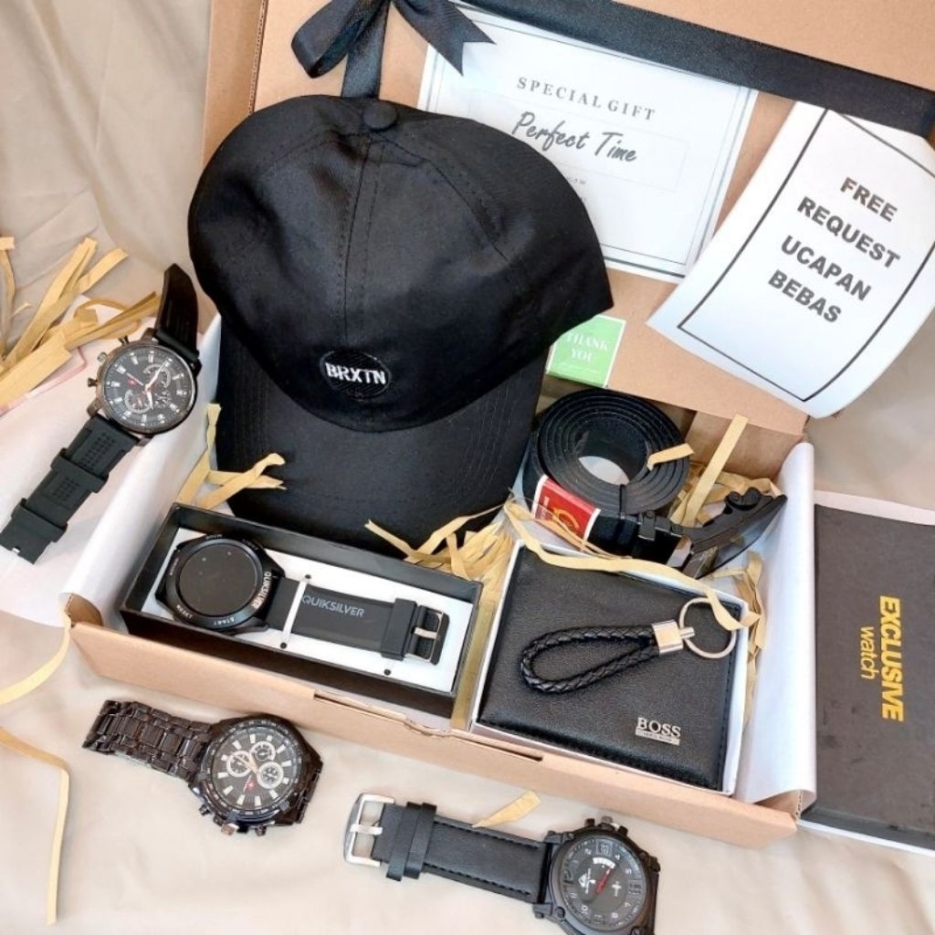 Hampers Gift box Cowok/Pria Exclusive Untuk Hadiah/Kado isi Jam Tangan | Dompet | Parfum Dll