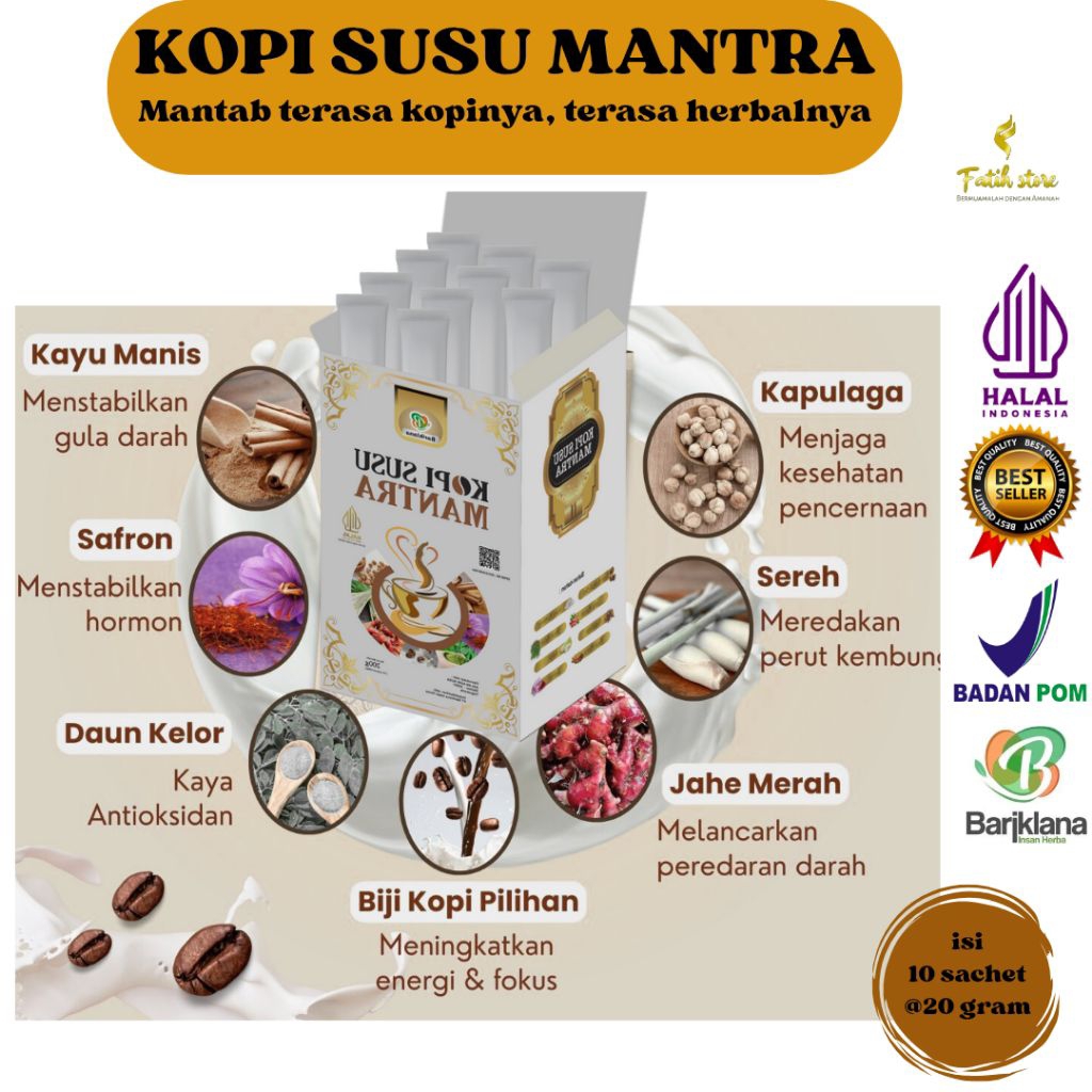 

(BISA COD + GARANSI ) Kopi Susu Mantra || Kopi Herbal Rempah untuk Pria & Wanita | Aman untuk Lambung | 10 Sct | BPOM Halal