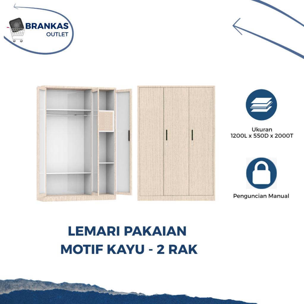 Lemari Baju Lemari Kabinet Lemari Besi Lemari Baju Besi Motif Kayu - 2 Rak
