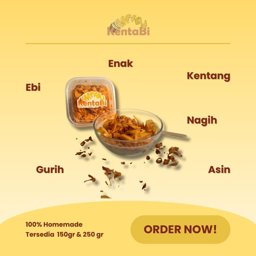 

Keripik Kentang Ebi Asin Gurih Renyah – Snack Cemilan / Lauk Makan – 250gr & 500gr - Kentabi