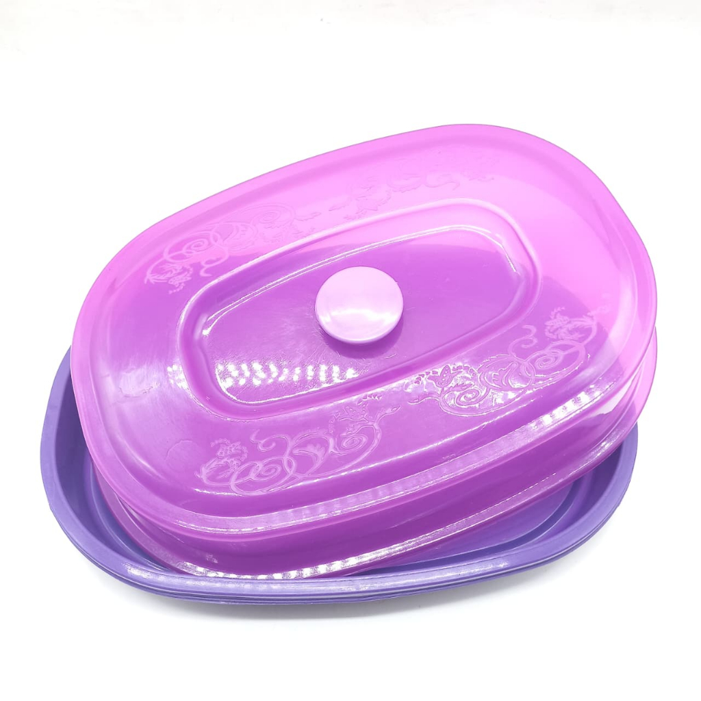 Techtopia01 Tempat Roti Oval + Tutup Plastik Baki Nampan Tempat Gorengan Tempat Lauk Tertutup