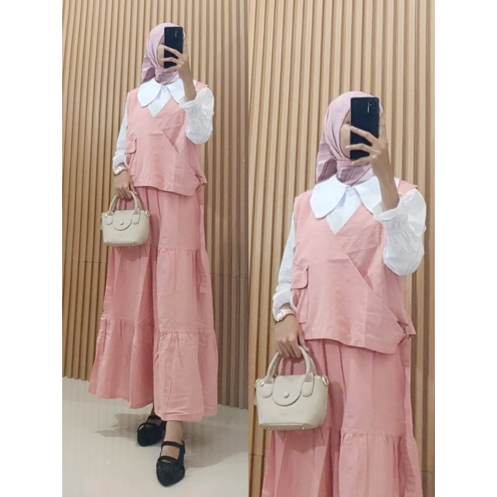 3 in 1 Setrok Gesper // Setelan Rok Kemeja+Vest // Set Rok Gesper 1 dan 2