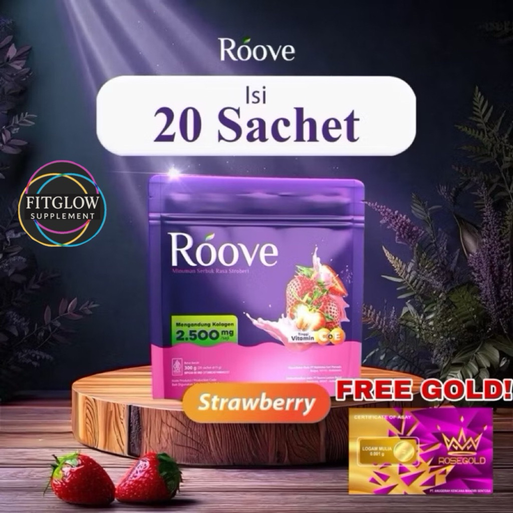 

(FREE EMAS!) ROOVE Collagen Strawberry 1 POUCH Isi 20 Sachet Collagen Drink Original Suplemen Kecantikan Minuman Kolagen Rasa Blueberry Kopi Kurma