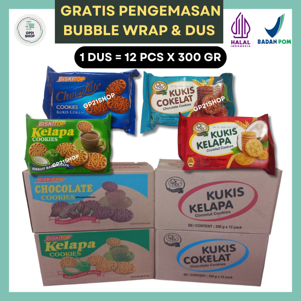 

Biskitop Denex Cookies Chocolate, Kelapa 1 Dus isi 12 pcs x 300gr