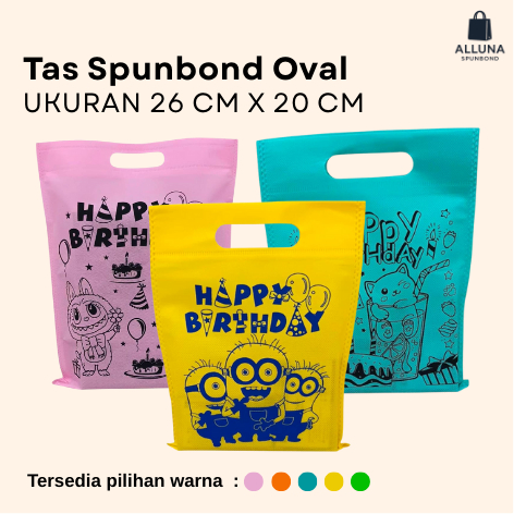 

Souvenir Ulang Tahun Tas Spunbond Oval Ukuran 26x20 | Goodie Bag Anak Murah, Cocok untuk Hajatan & Acara