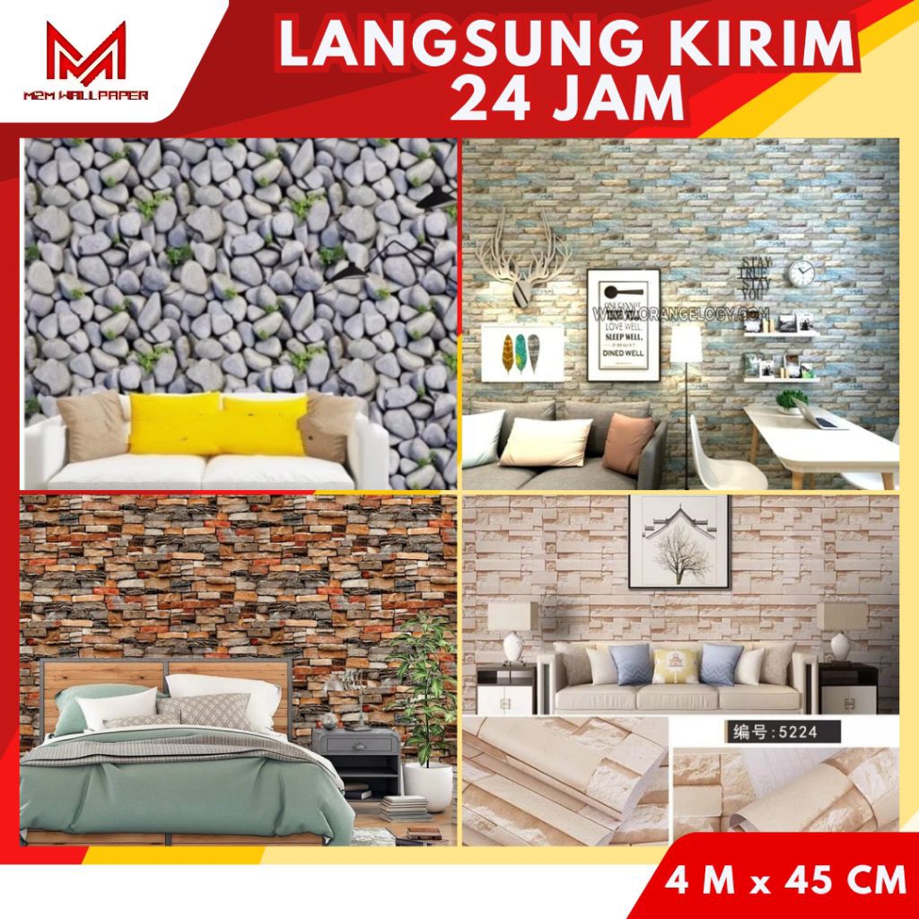 Wallpaper Dinding Motif Batu 3D Wallpaper Dinding Bata 3D [ M2M WALLPAPER ] Wallpaper Dinding Motif 