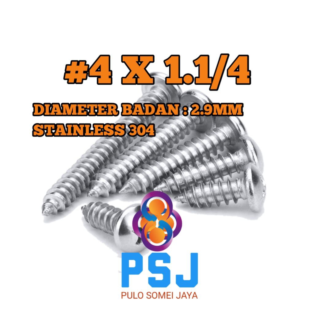 Sekrup Tapping Stainless 4 x 1 1/4 Tapping PH Stainless 304