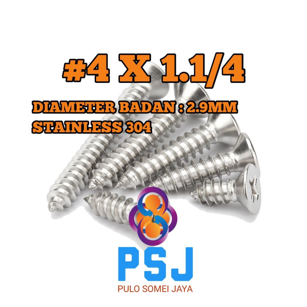 Sekrup Tapping Stainless 4 x 1 1/4 Tapping FH Stainless 304