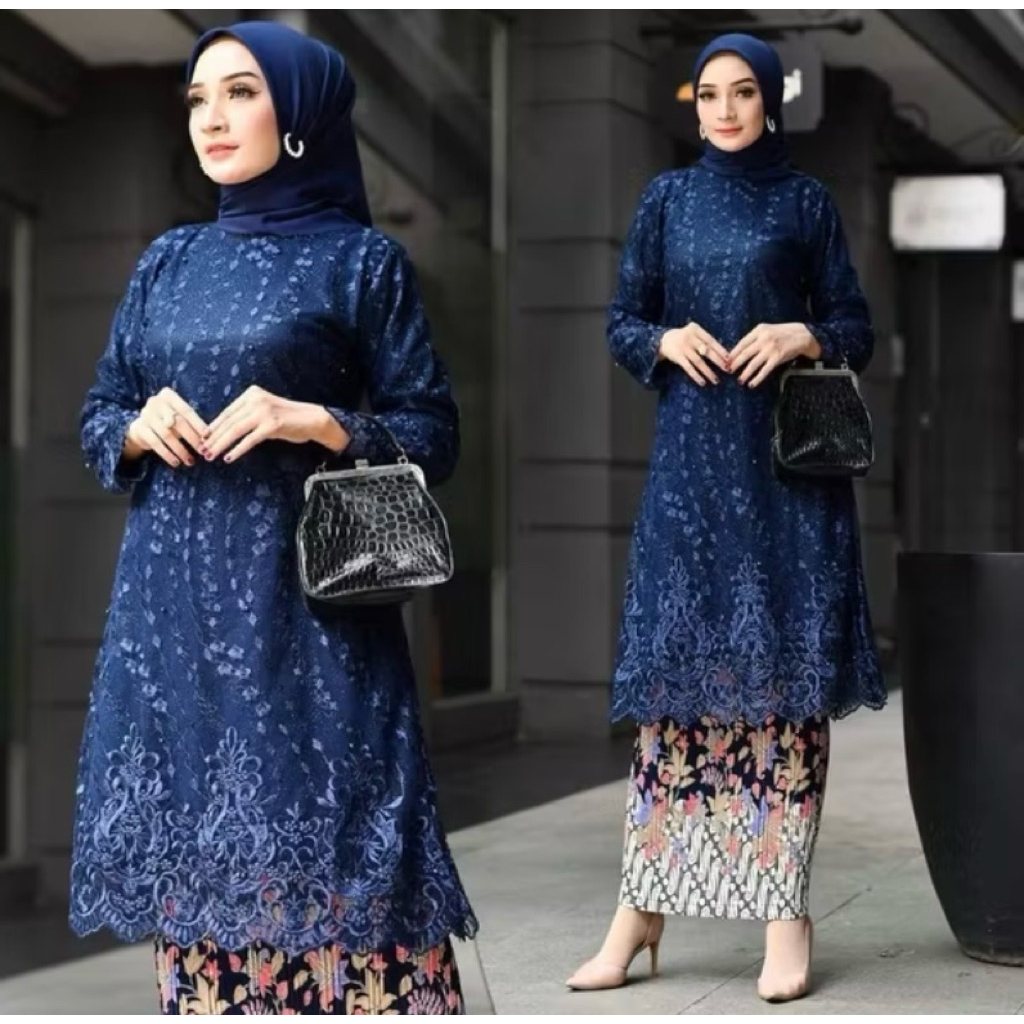 Setelan Kebaya Tunik Wanita Kondangan / Kebaya Tulle Brokat Mewah Untuk Pesta / Atasan Kebaya Modern