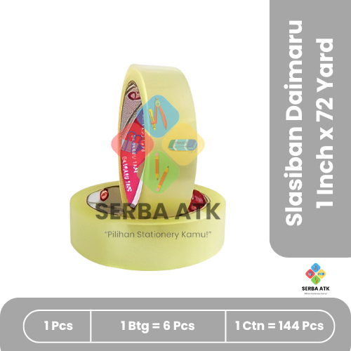 

[1 pcs] Slasiban/Selotip/Lakban Daimaru 1 Inchx72 Yard Bening & 1/2 Inchx72 Yard Bening