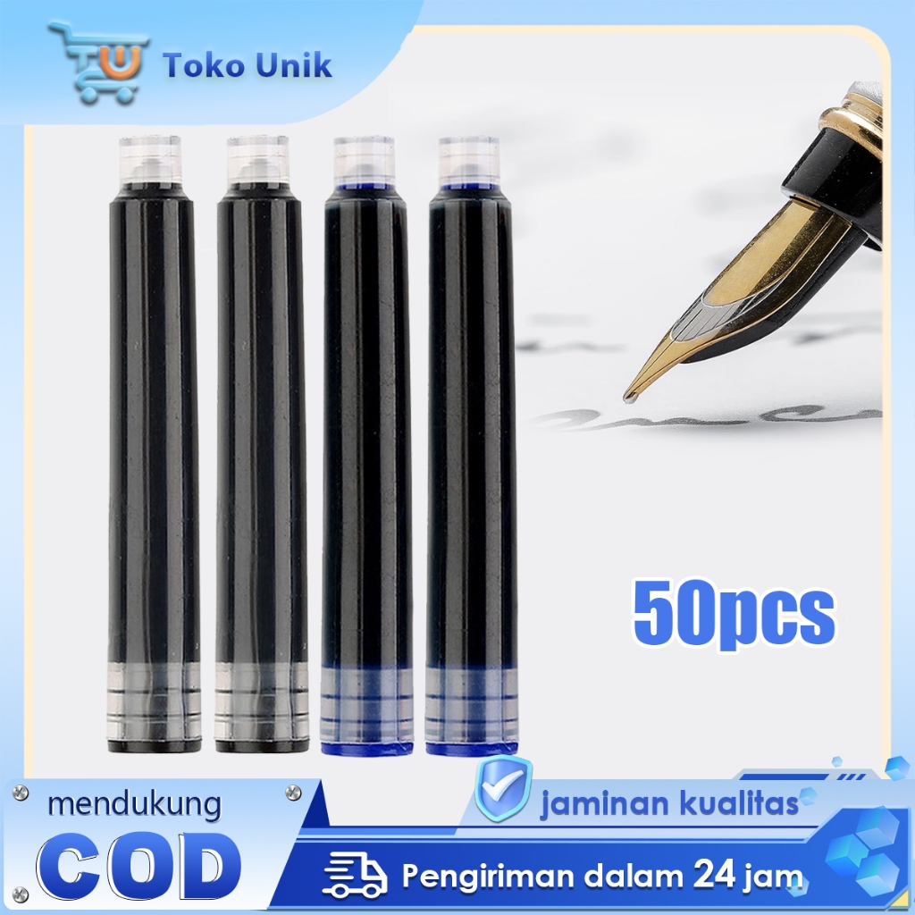 

Pulpen Refill 50pcs Fountain Pen Refill Isi Ulang Tinta Pena Hitam Biru Refill Pulpen Fountain
