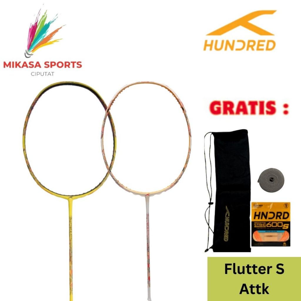 Raket Hundred Badminton Racket Flutter S Attack Black Yellow Navy White Golden