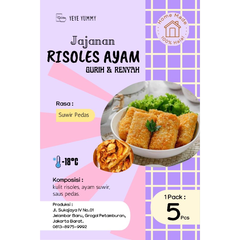 

Risoles Ayam Suwir Pedas Goreng / Frozen Isi 5pcs Homemade No Pewarna Dan Bahan Pengawet Gurih Dan Renyah