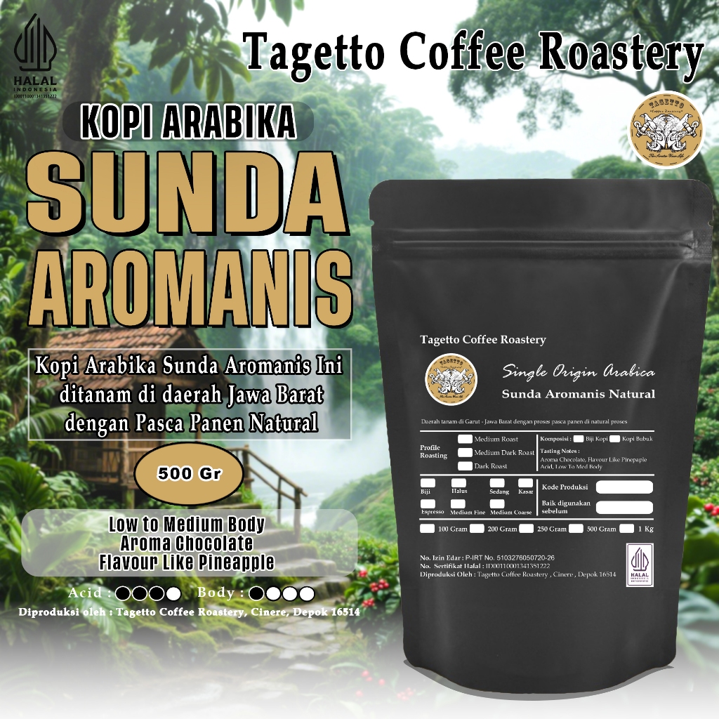 

KOPI ARABIKA SUNDA AROMANIS 500GR | SPECIALTY ARABICA BEAN GROUND BIJI BUBUK 500 GRAM TAGETTO COFFEE ROASTERY