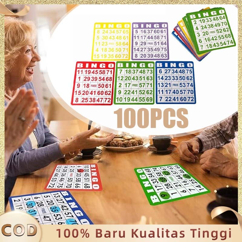 100pcs Kartu Bingo Lengkap Papan Bingo Bingo Set Kotak Bingo Board 5 Warna Bingo Set Game