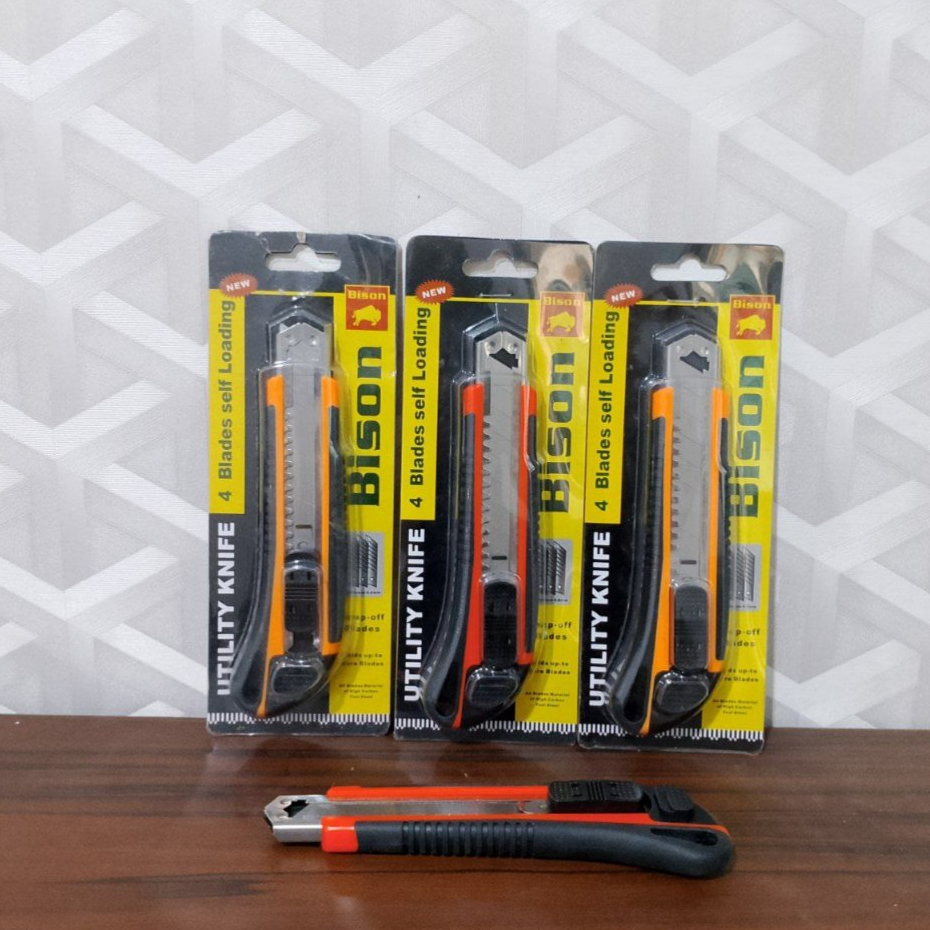 1LUSIN BISON Cutter Besar 4Blades Pisau Cuter Kater