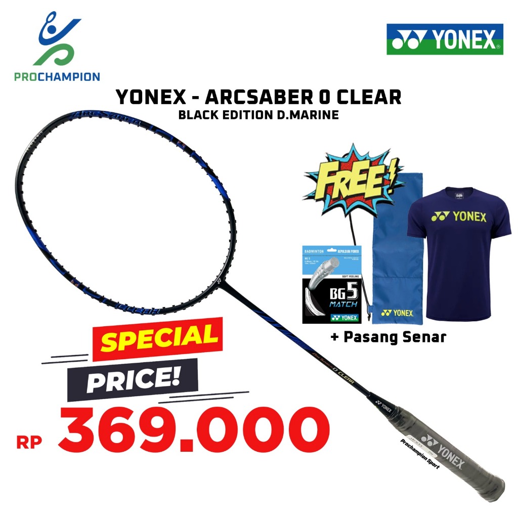 Raket Badminton Yonex ARCSABER 0 Clear Black Edition D.Marine