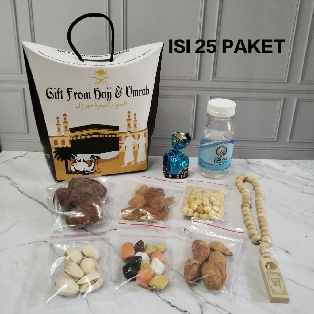 

Paket oleh oleh haji dan umroh PAKET KUMPLIT ISI 25 PAKET / Hampers Souvenir makanan khas Arab