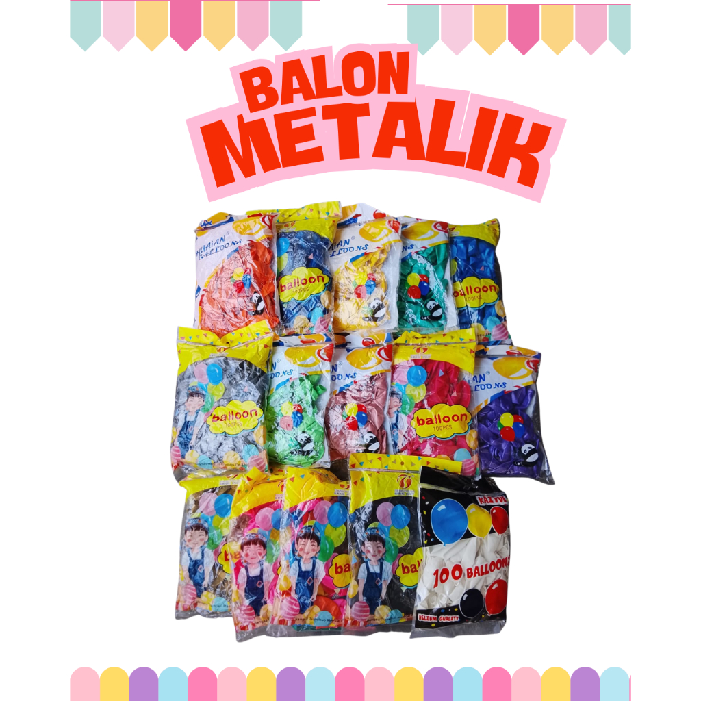 Balon Latex Metalik 12 Inch 100 Pcs Ulang Tahun Warna-Warni Balon Ulang Tahun Anak