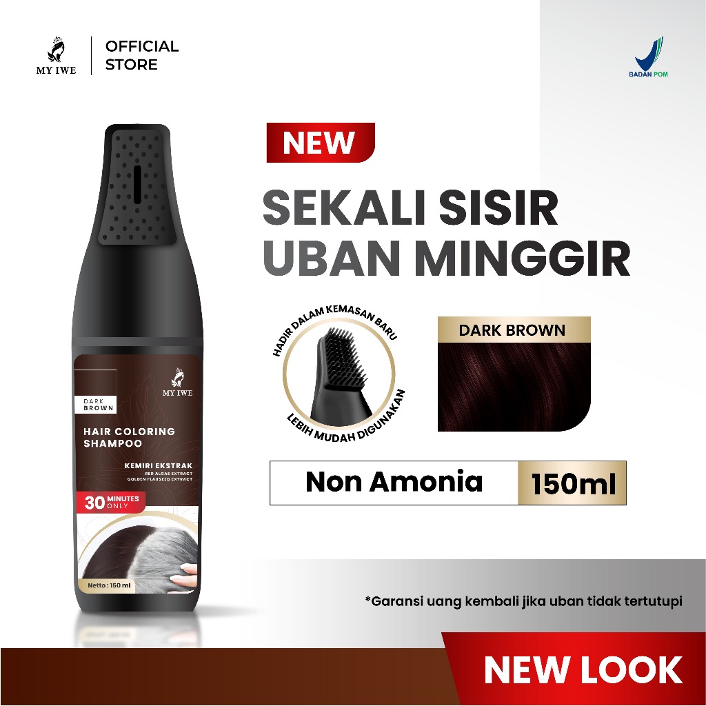 [NEW LAUNCH] Myiwe Hair Coloring Shampoo Uban – Shampoo Sisir Penghilang Rambut Uban - Dark Brown