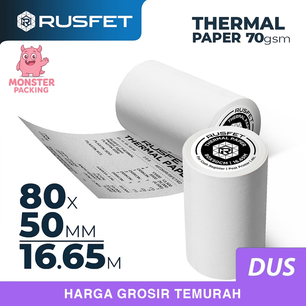 Paper Thermal Struk Kasir Barcode Rusfet 80x50mm Dus