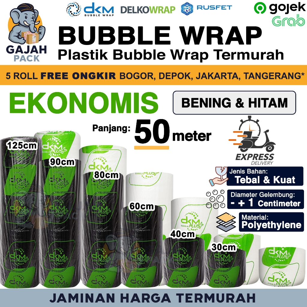 

Plastik Bubble Wrap Bening & Hitam EKONOMIS 50 Meter Tebal Bubblewrap Murah DKM+