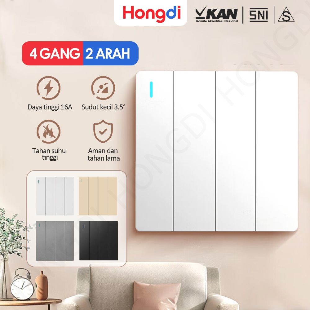 HONGDI Saklar 4 grup 2 arah saklar listrik rumah saklar dinding saklar cantik saklar hotel dekorasi 