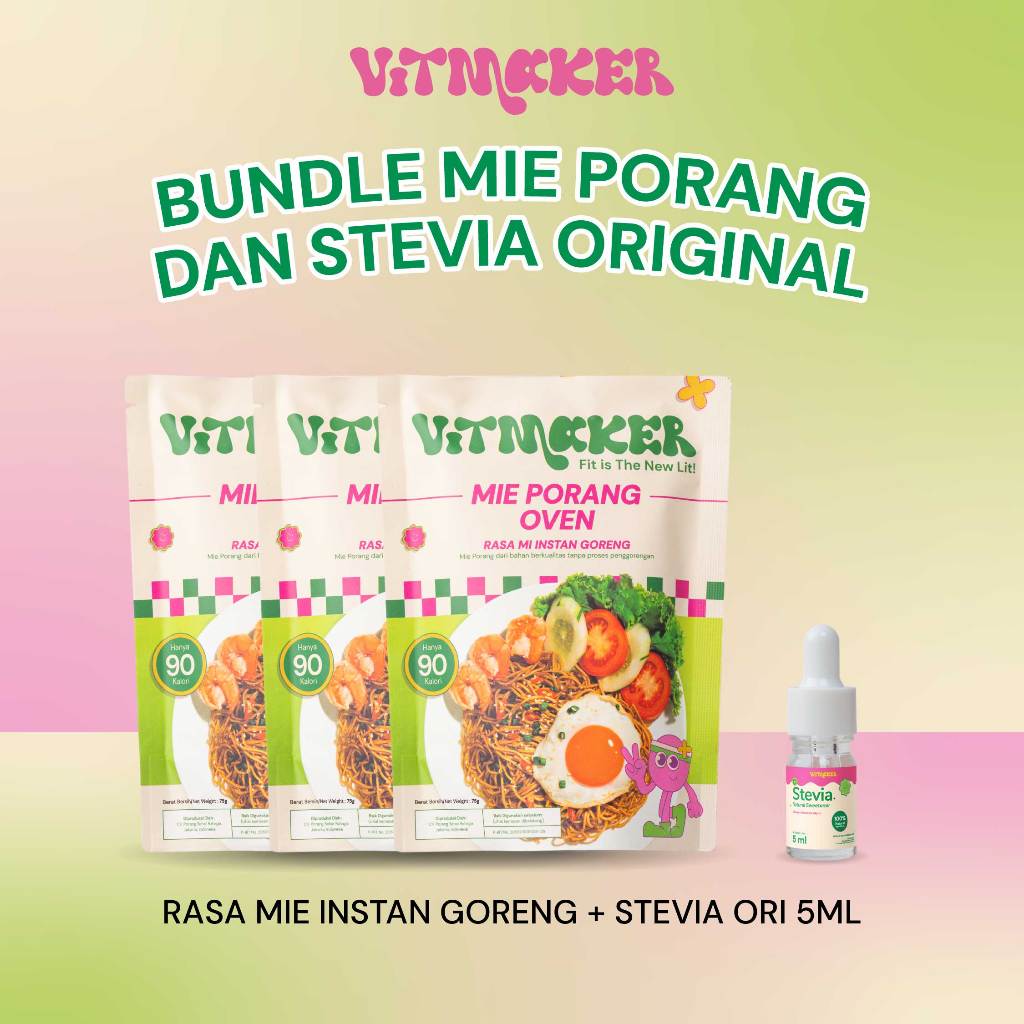 

[BUNDLE STEVIA PORANG] Vitmaker Liquid Original Stevia Pemanis Alami 5ML & 15ML + Vitmaker Mie Porang Rasa Mie Instan Goreng & Rasa Ayam Bawang