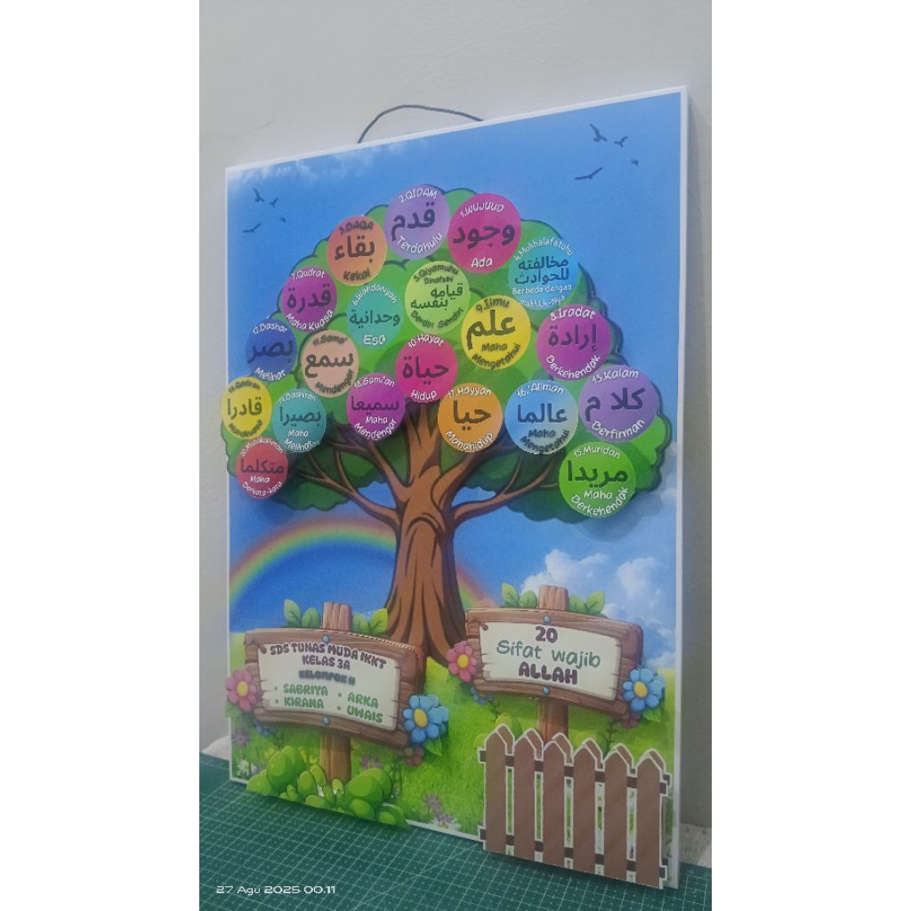 Poster 20 sifat wajib Allah 3 Dimensi bisa custom tulis nama anak, kelas, sekolah atau kelompok
