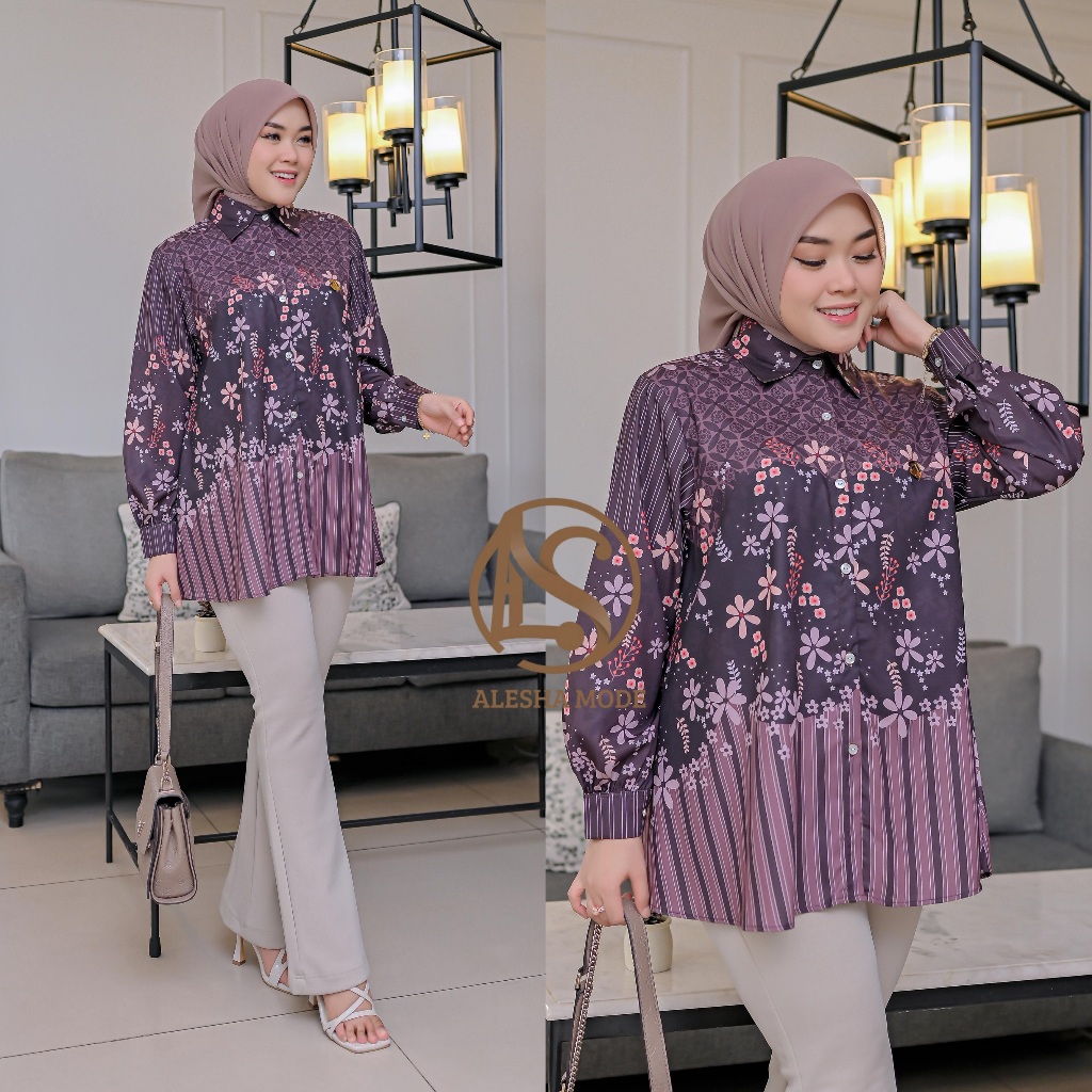 Blouse tunik katun silk silky premium motif printing terbaru standar hingga jumbo by Alesha Mode