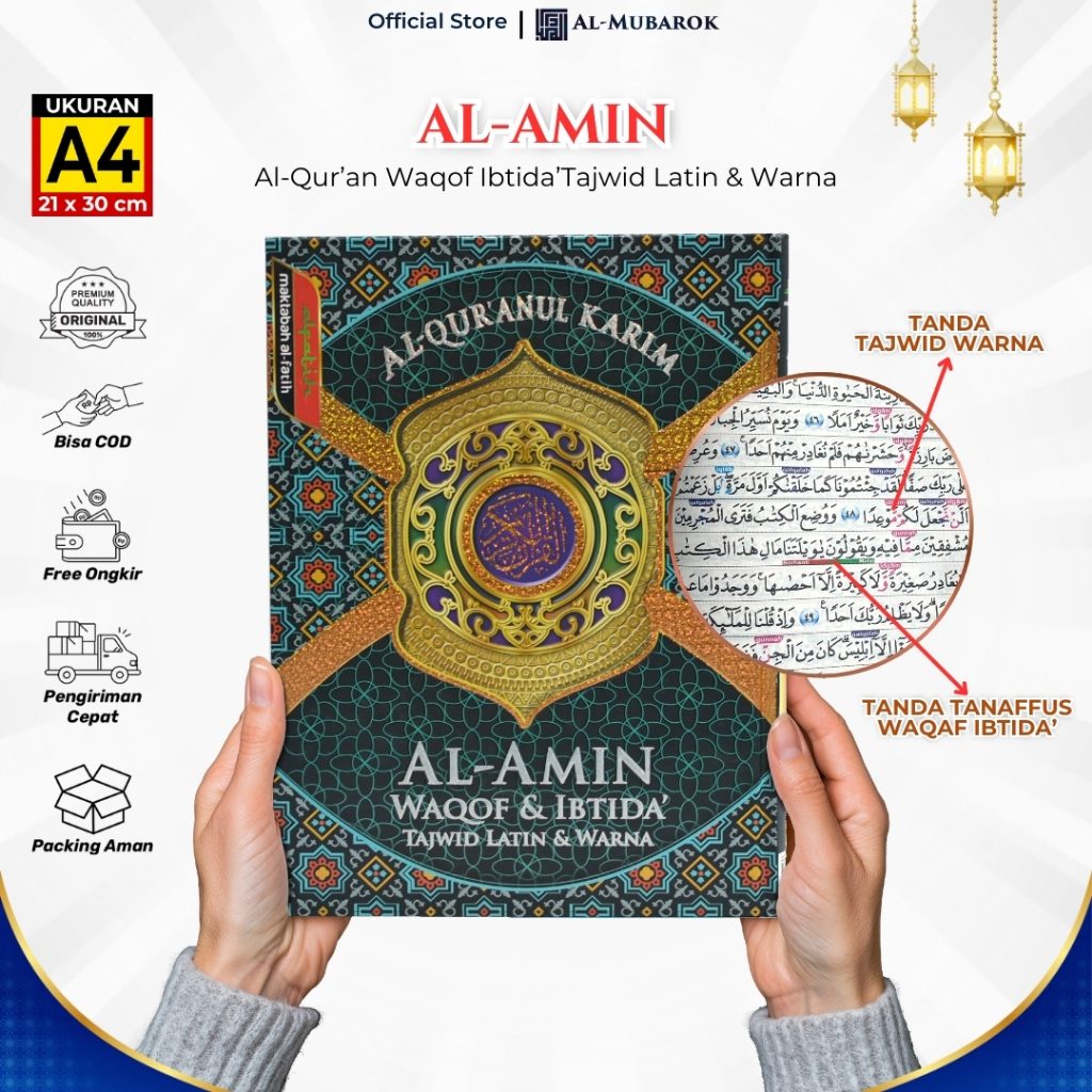 Al Quran Al Amin A4 Waqof & Ibtida Tajwid Latin & Warna Alquran Ukuran Besar Tanpa Terjemahan