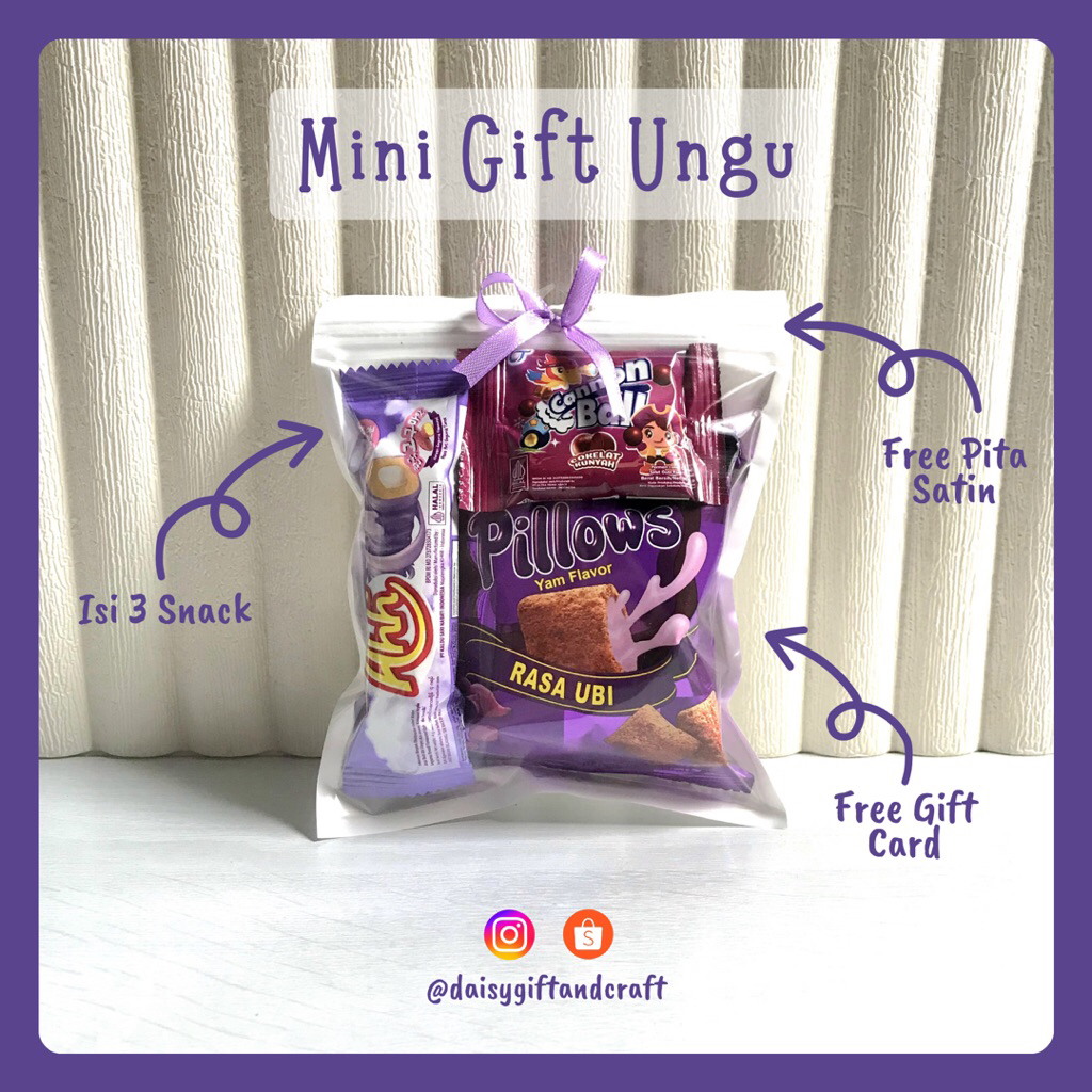 

Mini Gift Snack Ungu | Hampers Mini | Paket Jajan Snack Kecil untuk Perayaan Ulangtahun, Afeksi UTS/UAS, Sempro/Sidang