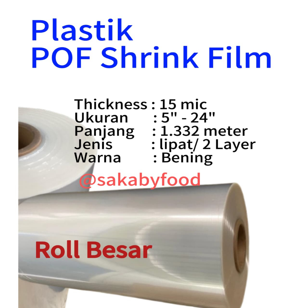 

Plastik POF Shrink Film/Plastik Segel Tebal 15 Mikron x 1332 Meter Lebar 5-24 Inch