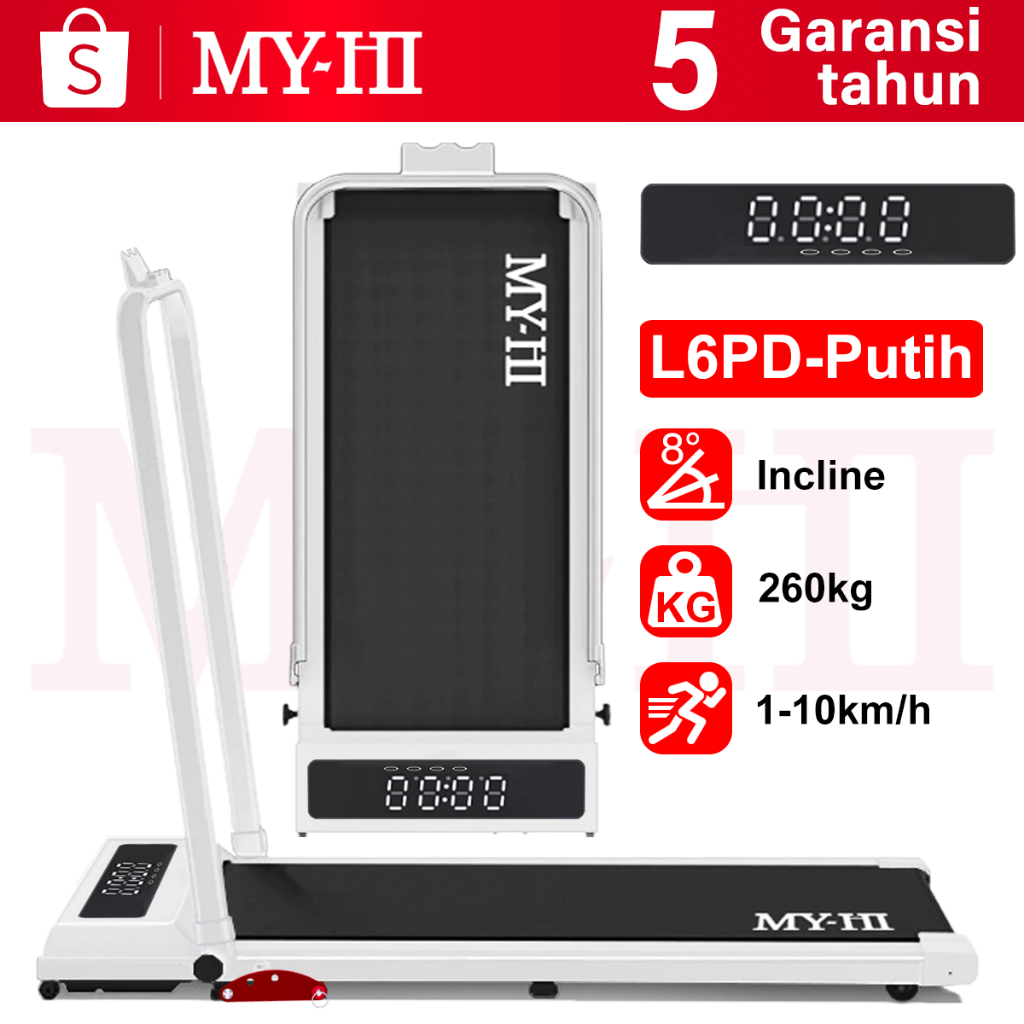 MY-HI Treadmill portable putih BB 380kg Treadmill Elektrik listrik lipat Walking Pad Running Pad