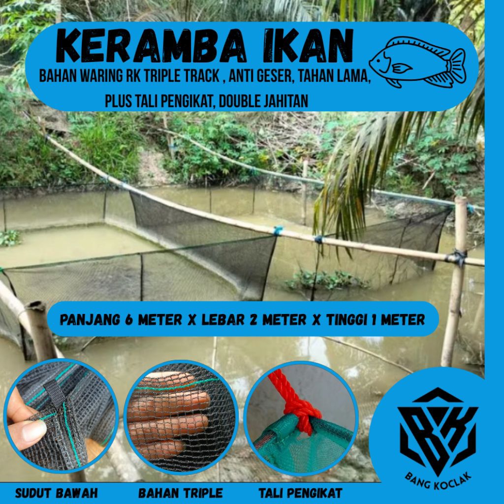K621 KERAMBA IKAN UKURAN BESAR, PANJANG 6 METER X LEBAR 2 METER X TINGGI 1 METER, bahan WARING RK TR
