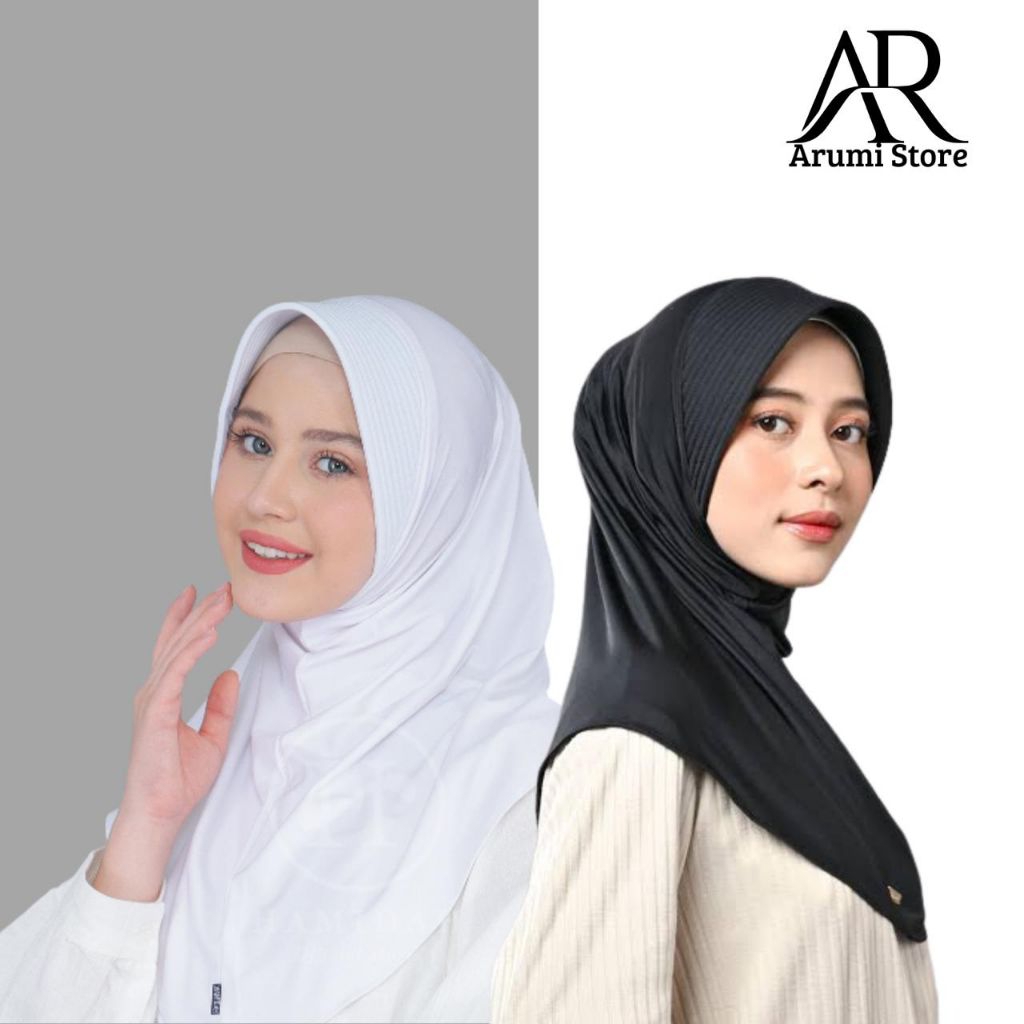 HAMIDAH Hijab Bergo Putih & Hitam /Jilbab Instan /Bergo Tiara  Jersey Premium