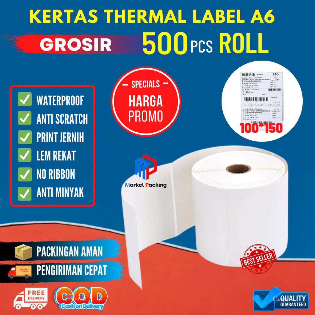 kertas awb thermal anti air 500pcs 100*150