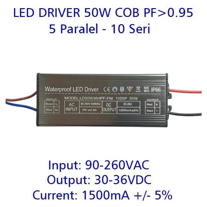 Led Driver 50W 1500mA DC20-36V WP PF 0.95
