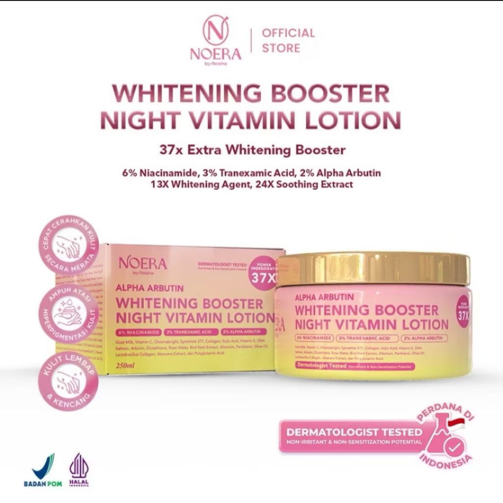 NOERA WHITENING BOOSTER NAIGHT VITAMIN LOTION HB DOSTING PENCERAH KULIT LOTION PEMUTIH KULIT BADAN B